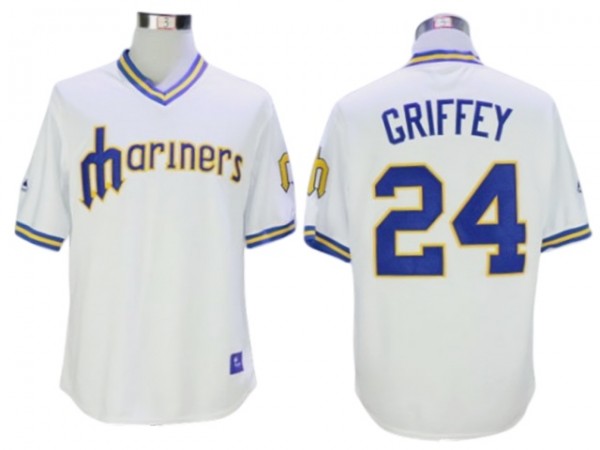 Seattle Mariners #24 Ken Griffey Jr. White Throwback Jersey