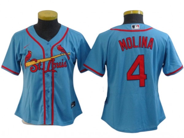 Women's St. Louis Cardinals #4 Yadier Molina Cool Base Jersey - White/Red/Light Blue