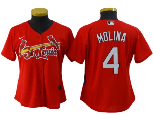 Women's St. Louis Cardinals #4 Yadier Molina Cool Base Jersey - White/Red/Light Blue