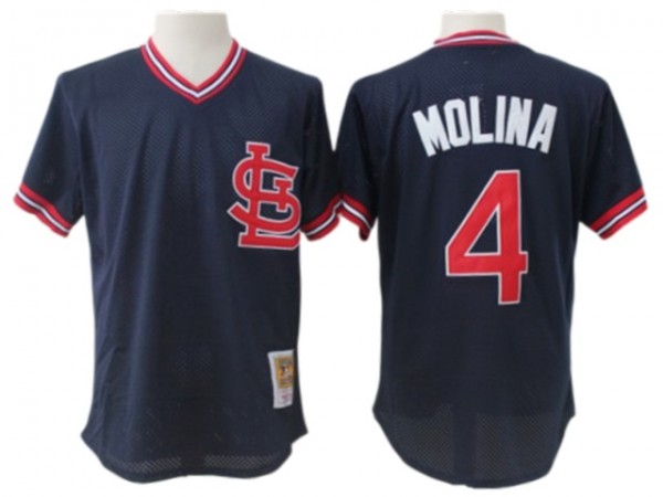 St. Louis Cardinals #4 Yadier Molina Navy Mesh Batting Practice Throwback Jersey