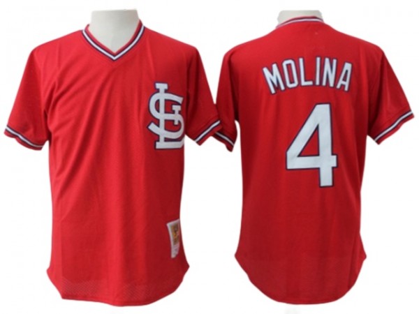 St. Louis Cardinals #4 Yadier Molina Red Mesh Batting Practice Throwback Jersey