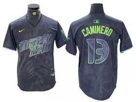 Tampa Bay Rays #13 Junior Caminero Charcoal 2024 City Connect Limited Jersey