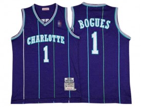 Charlotte Hornets #1 Muggsy Bogues Purple Hardwood Classic Jersey