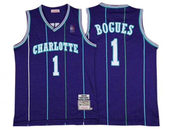 Charlotte Hornets #1 Muggsy Bogues Purple Hardwood Classic Jersey