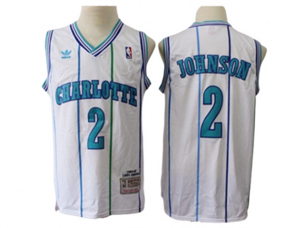 Charlotte Hornets #2 Larry Johnson White Hardwood Classic Jersey