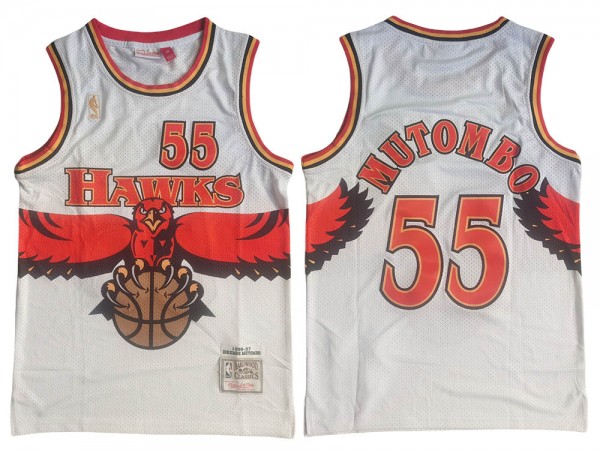 M&N Atlanta Hawks #55 Dikembe Mutombo White Hardwood Classics Jersey