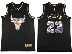 Chicago Bulls #23 Michael Jordan Black Gold Diamond Swingman Jersey