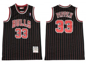 M&N Chicago Bulls #33 Scottie Pippen Black Pinstripe Hardwood Classics Jersey