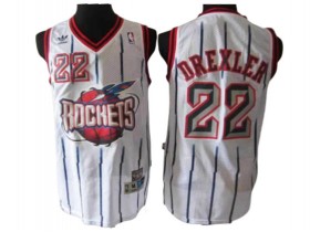 Houston Rockets #22 Clyde Drexler White Pinstripe Hardwood Classic Jersey