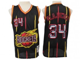 Houston Rockets #34 Hakeem Olajuwon Black Rings Collection Hardwood Classics Jersey