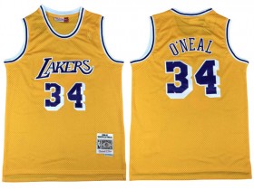 M&N Los Angeles Lakers #34 Shaquille O'neal Yellow 1996/97 Hardwood Classics Jersey