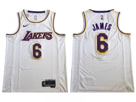 Los Angeles Lakers #6 Lebron James White Embroider Edition Jersey