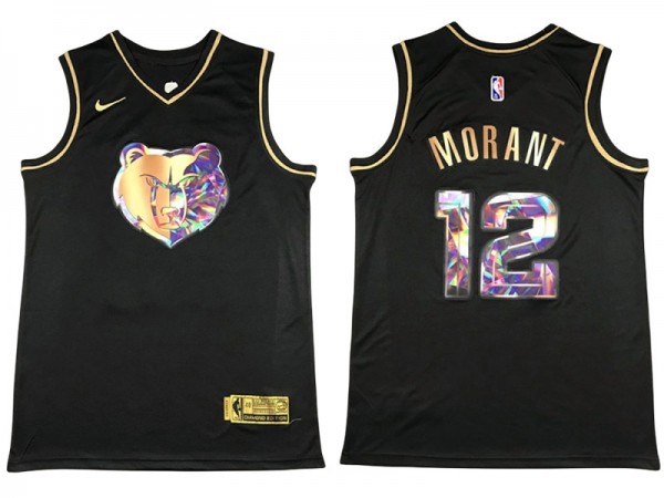 Memphis Grizzlies #12 Ja Morant Black Gold Diamond Swingman Jersey