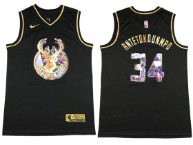 Milwaukee Bucks #34 Giannis Antetokounmpo Black Gold Diamond Swingman Jersey