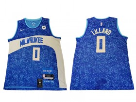Milwaukee Bucks #0 Damian Lillard Blue 2023/24 City Edition Swingman Jersey