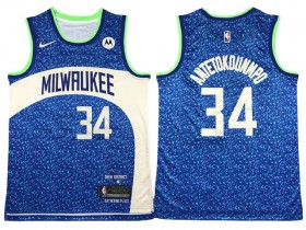 Milwaukee Bucks #34 Giannis Antetokounmpo 2023/24 Blue City Edition Swingman Jersey