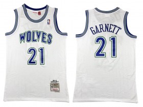 M&N Minnesota Timberwolves #21 Kevin Garnett White Hardwood Classics Jersey