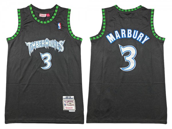 M&N Minnesota Timberwolves #3 Stephon Marbury Black 1997/98 Hardwood Classics Jersey