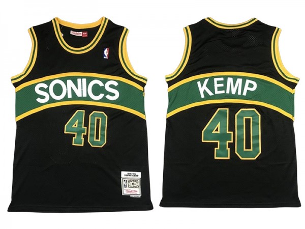 M&N Seattle SuperSonics #40 Shawn Kemp Black 1995-96 Hardwood Classics Jersey