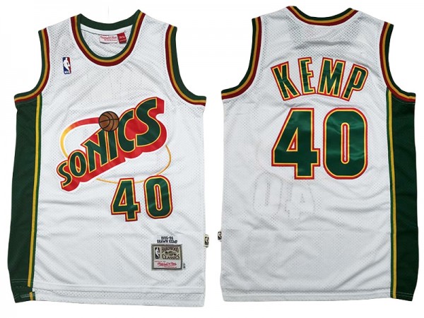 M&N Seattle SuperSonics #40 Shawn Kemp White 1995-96 Hardwood Classics Jersey