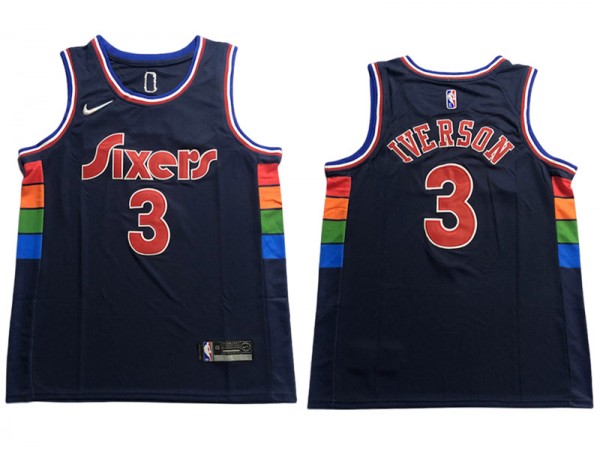 Philadelphia 76ers #3 Allen Iverson Navy 75th Anniversary City Edition Jersey