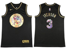 Philadelphia 76ers #3 Allen Iverson Black Gold Diamond Jersey