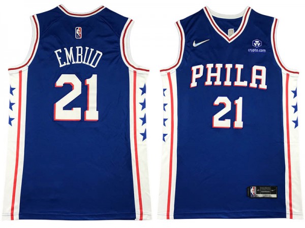 Philadelphia 76ers #21 Joel Embiid Blue 75th Anniversary Swingman Jersey