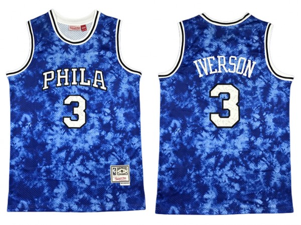 M&N Philadelphia 76ers #3 Allen Iverson Blue Sky Hardwood Classics Jersey