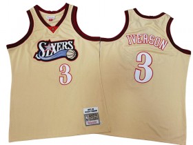 M&N Philadelphia 76ers #3 Allen Iverson Gold 1997-98 Hardwood Classics Jersey