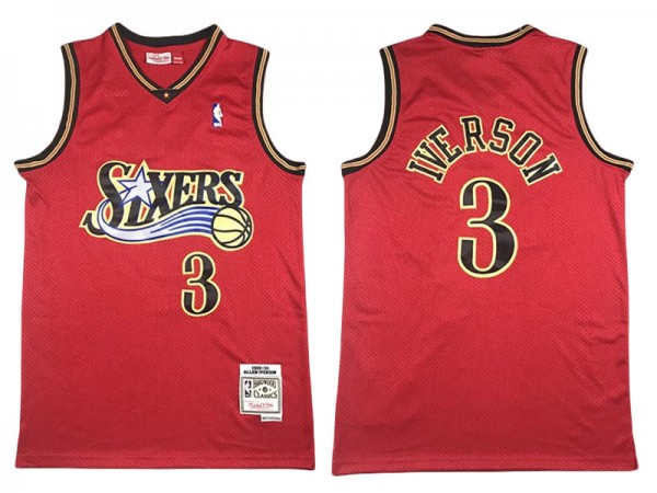 M&N Philadelphia 76ers #3 Allen Iverson Red 1999-00 Hardwood Classics Jersey