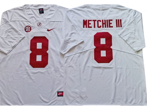 Alabama Crimson Tide #8 JOHN METCHIE III White Football Jersey