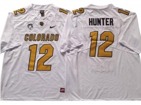 NCAA Colorado Buffaloes #12 Travis Hunter White/Gold College Football Jersey