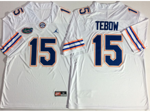 NCAA Florida Gators #15 Tim Tebow White College Football Jersey