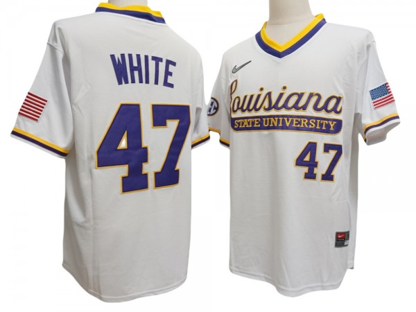 LSU Tigers #47 Tommy White 2024 White Pullover Baseball Jersey