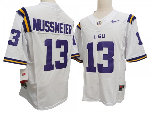 NCAA LSU Tigers #13 Garrett Nussmeier White Vapor F.U.S.E. Limited Jersey