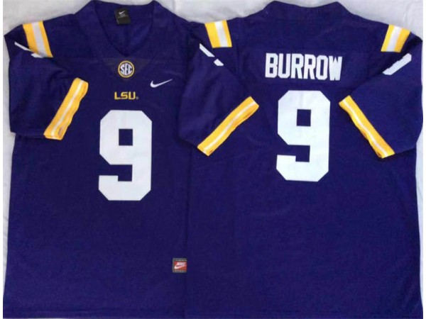 NCAA LSU Tigers #9  Joe Burrow Purple College Football Jersey