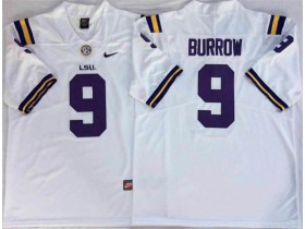 NCAA LSU Tigers #9  Joe Burrow White College Football Jersey