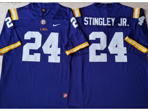 NCAA LSU Tigers #24 Derek Stingley JR. Purple College Football Jersey