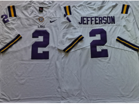 NCAA LSU Tigers #2 Justin Jefferson White College Football Jersey