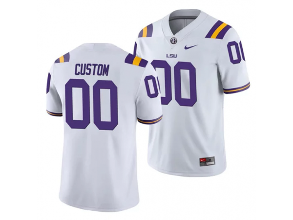 Custom LSU Tigers White Football Jersey