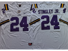 NCAA LSU Tigers #24 Derek Stingley JR. White College Football Jersey