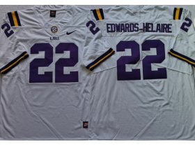 NCAA LSU Tigers #22 Clyde Edwards-Helaire White College Football Jersey