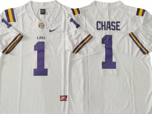 NCAA LSU Tigers #1 Ja'Marr Chase White College Football Jersey