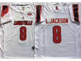 NCAA Louisville Cardinals #8 Lamar Jackson White College Football Jersey