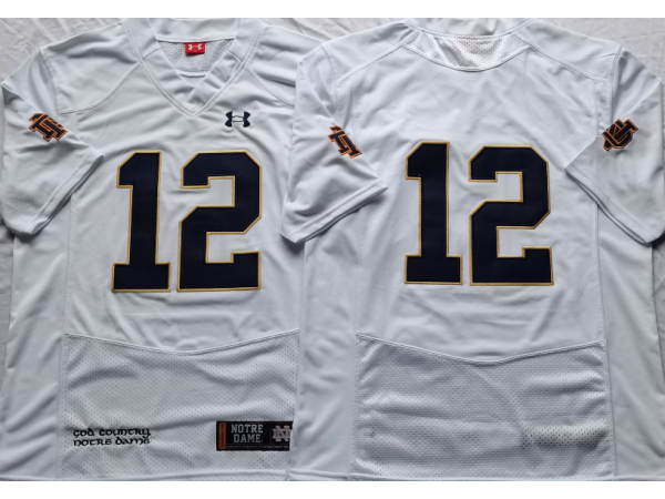 NCAA Notre Dame Fighting Irish #12 White College Football Jersey