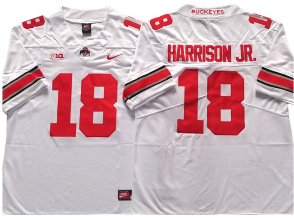 Ohio State Buckeyes #18 Marvin Harrison Jr. Whtie Football Jersey