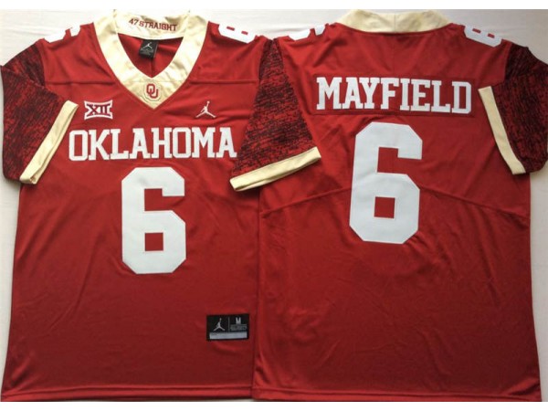 NCAA Oklahoma Sooners #6 Baker Mayfield Red College Football Alternate Jersey