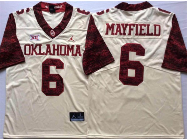 NCAA Oklahoma Sooners #6 Baker Mayfield Cream College Football Alternate Jersey