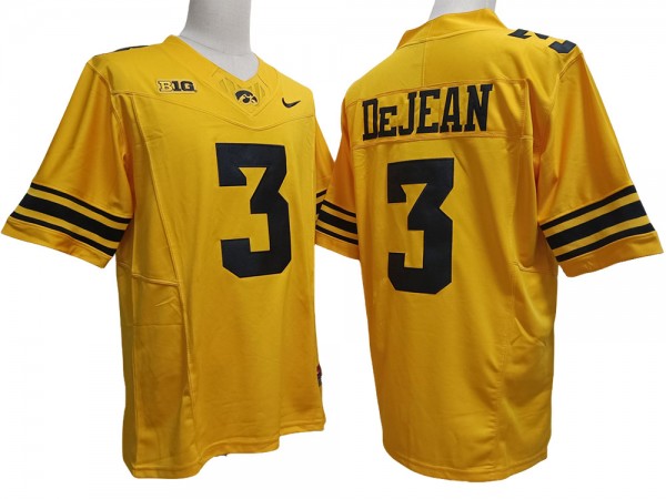 NCAA Iowa Hawkeyes #3 Cooper DeJean Yellow College Football Jersey