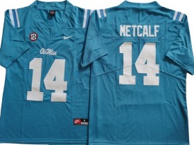 NCAA Ole Miss Rebels #14 DK Metcalf Light Blue Football Jersey